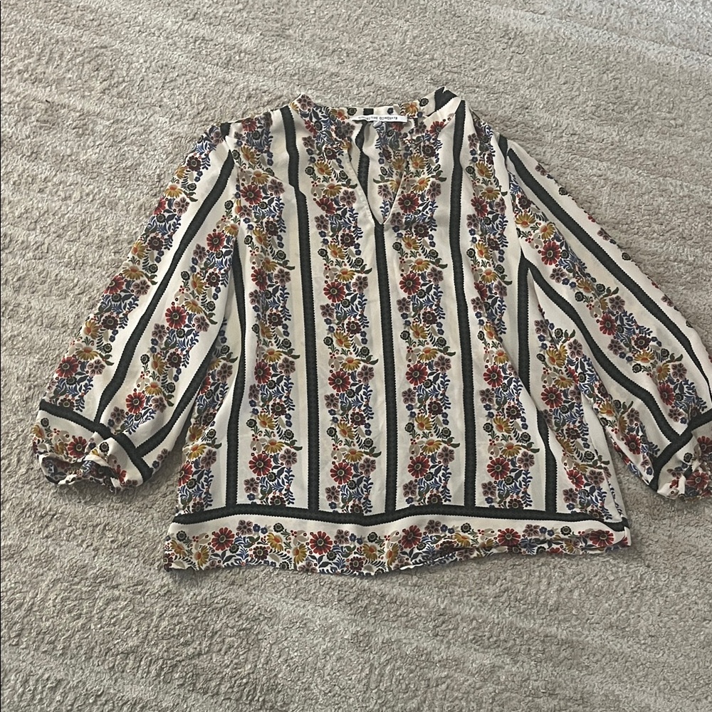 Collective Concepts split Neck Cinched Sleeve Colorful Floral Blouse Large